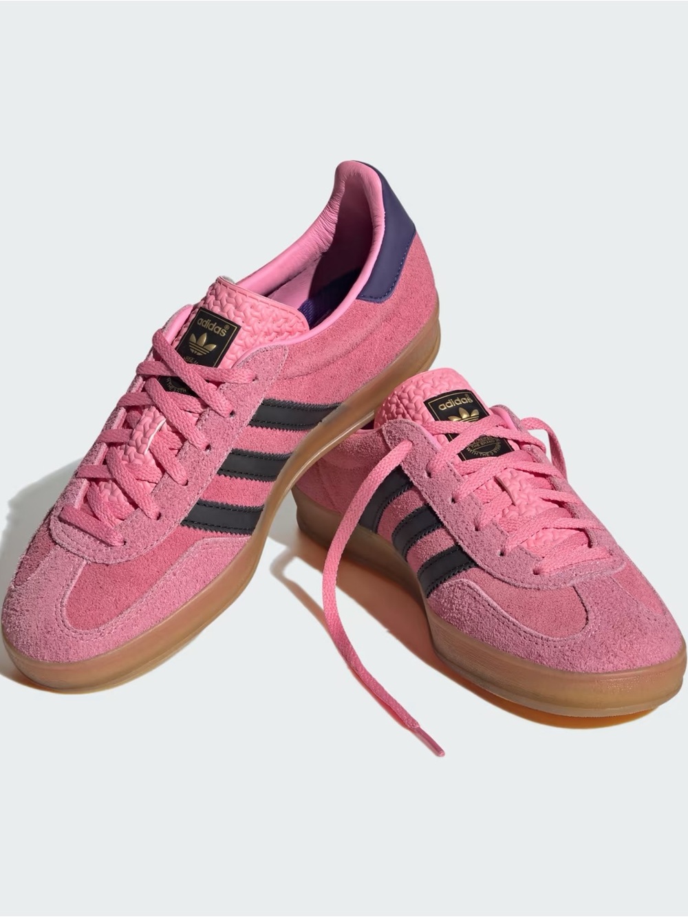 adidas Gazelle Pink Suede Sneakers with Black Stripes and Gum Sole